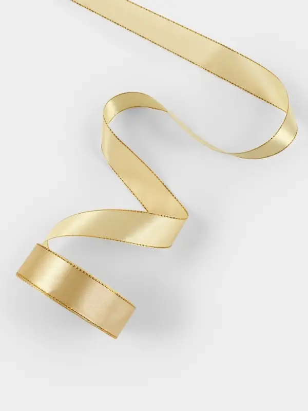 Лента атласная, с золотым люрексом, 25 мм, 23&plusmn;1 м, золотисто-бежевая №087