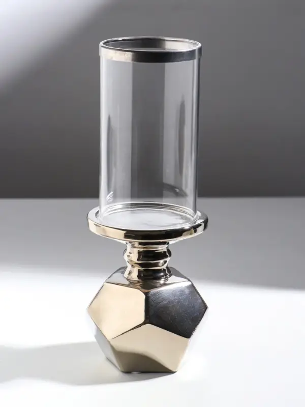 Подсвечник на 1 свечу &laquo;Грани&raquo;, керамика, стекло, d=7.5 см, серебро, 10.5&times;10.5&times;27 см