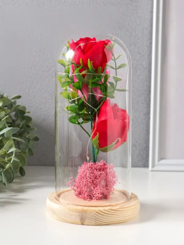 Фигурка световая колба RISALUX &laquo;Три розы&raquo;, LED - ночник, от батареек, 3&times;ААА 11&times;11&times;21.5 см
