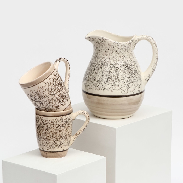 Набор посуды  Набор посуды "Персия", керамика, серый, 3 предмета: кувшин 1.5 л, кружки 350 мл, 1 сорт, Иран