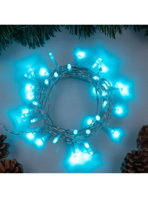 Гирлянда &laquo;Нить&raquo; 4 м, IP20, прозрачная нить, 40 LED, 2 режима, батарейки AAх3 (нет в комплекте), свечение аквамарин