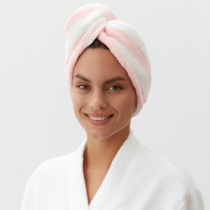 Чалма для сушки волос Этель «Полоски», цв.розовый, 65*25 см, 100% п/э Чалма для сушки волос Этель «Полоски», цв.розовый, 65*25 см, 100% п/э