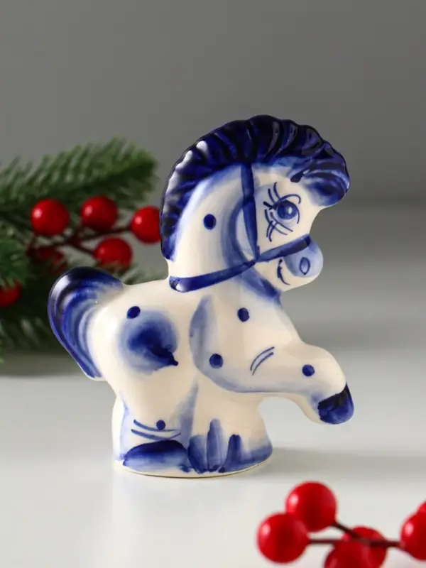 Сувенир Конь Буран большой, 11х10х4,5 см, гжель