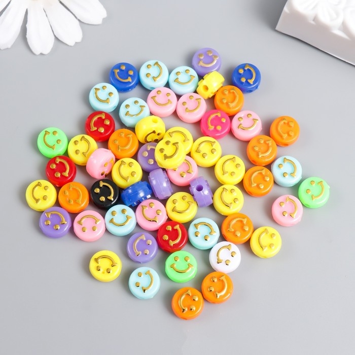 Бусины для творчества пластик Бусины для творчества пластик "Золотой смайлик на ярком" набор 20 гр 0,6х1х1 см