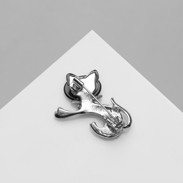 Брошь «Кошечка» с бантом, цвет чёрный в серебре Брошь «Кошечка» с бантом, цвет чёрный в серебре