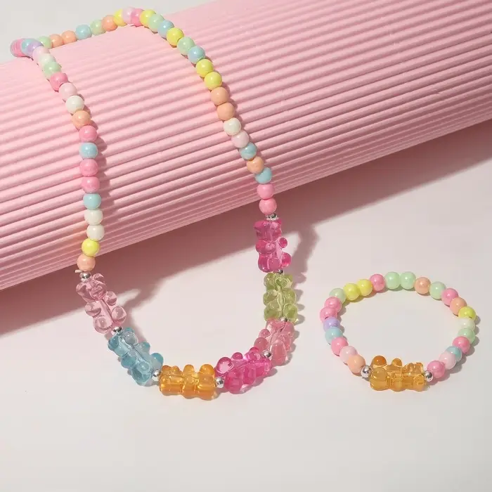 Набор детский &laquo;Выбражулька&raquo; 2 предмета: бусы, браслет, мармеладные мишки, d=5 см цветной
