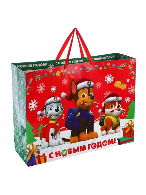 Пакет подарочный новогодний, 61х46х20 см, упаковка, Щенячий патруль