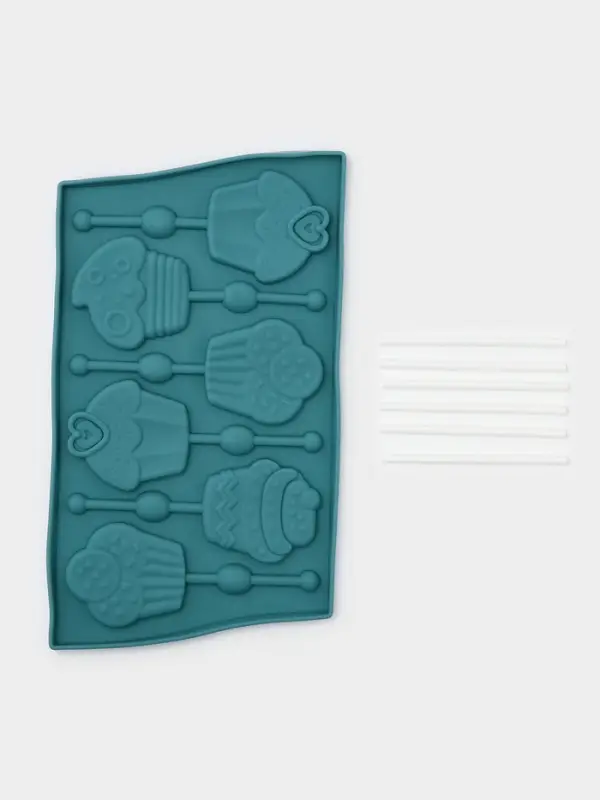 Форма для леденцов Доляна &laquo;Капкейк&raquo;, силикон, 27.5&times;16.5 см, 6 ячеек (6&times;7 см), с палочками, МИКС