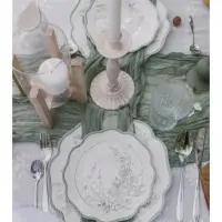 Тарелка десертная WY Bloomware. d=20 см, фарфор, белая, зелёная
