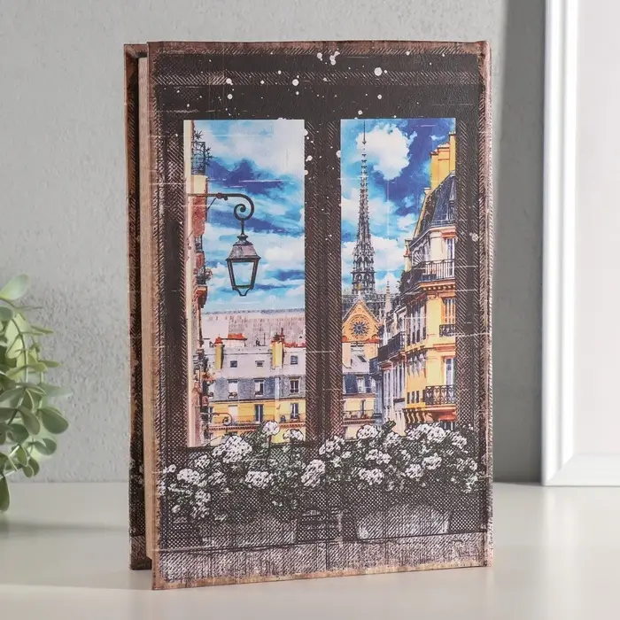 Шкатулка - книга световая &laquo;Вид на город из окна&raquo;, дерево, искусственная кожа, 28&times;19&times;6 см