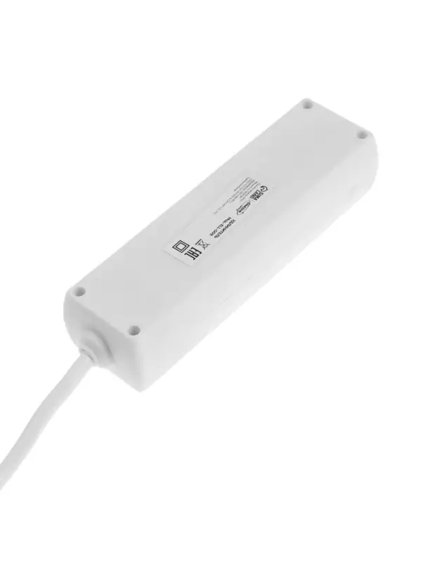 Удлинитель Luazon Lighting, 3 розетки, 5 м, 10 А, 3500 Вт, 3&times;1.5 мм2, с заземлением, с выключателем, белый