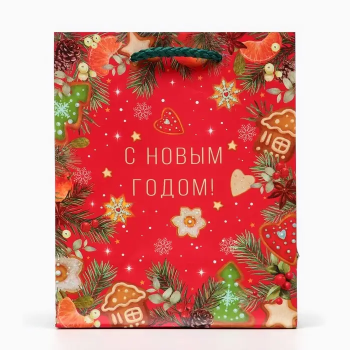 Пакет подарочный новогодний ламинированный «С новым годом!», 11.5×14.5×6.5 см