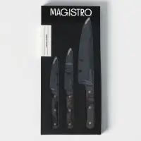 Набор кухонных ножей Magistro Dark wood, 3 предмета: лезвие 10.2 см, 12.7 см, 19 см, чёрный