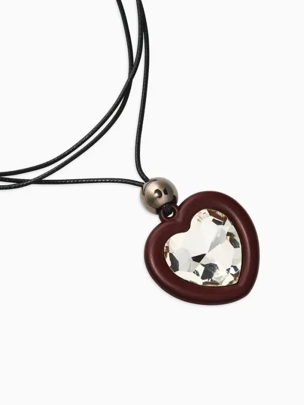 Кулон на шнурке стиль "Сердце" бусина, регулируемый, 90см, цвет бордово-чёрный