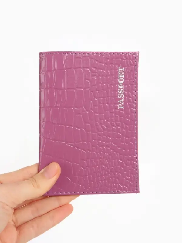 Обложка для паспорта, натуральная кожа, тиснение фольгой, сиреневая