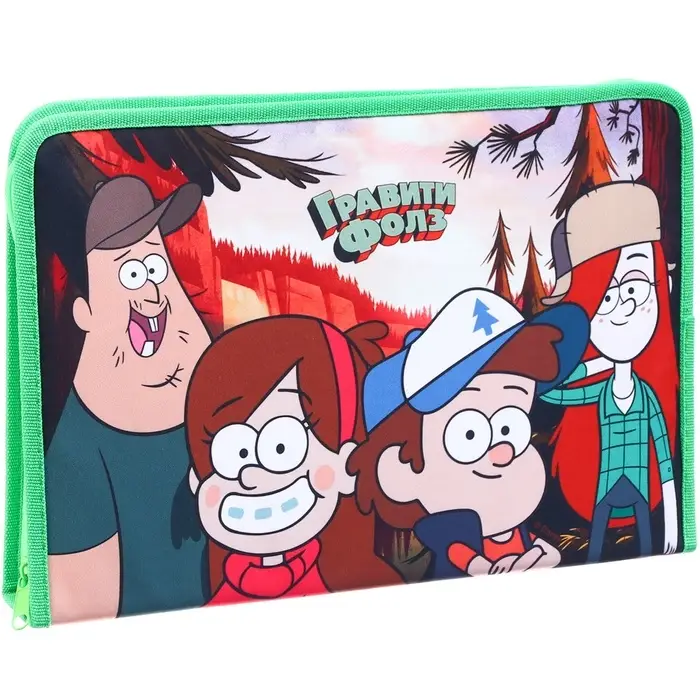 Папка для труда А4 с пеналом, на молнии, текстиль, &laquo;Гравити Фолз&raquo;