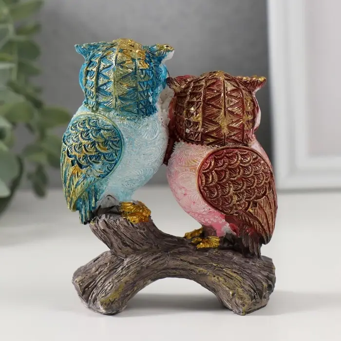 Фигурка полистоун &laquo;Пара цветных филинов&raquo;, 3.5&times;8&times;10 см