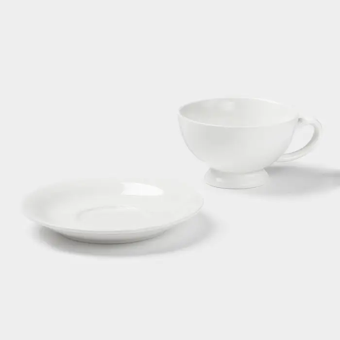 Чайная пара Magistro &laquo;Бланш&raquo;, чашка 250 мл, блюдце d=15.5 см, фарфор, белая