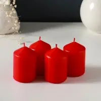 Свеча-цилиндр 4х6 см, 70 гр (набор 4 шт) красный Свеча-цилиндр 4х6 см, 70 гр (набор 4 шт) красный