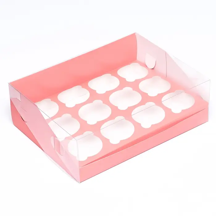 Кондитерская складная коробка для 12 капкейков 31×23.5×10 см, розовая Кондитерская складная коробка для 12 капкейков 31×23.5×10 см, розовая