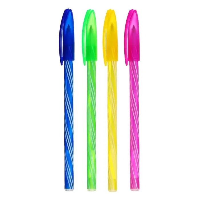 Набор ручек шариковых, 0.5 мм, 4 штуки Набор ручек шариковых, 0.5 мм, 4 штуки "Спираль", стержень синий, флуоресцентный корпус, МИКС