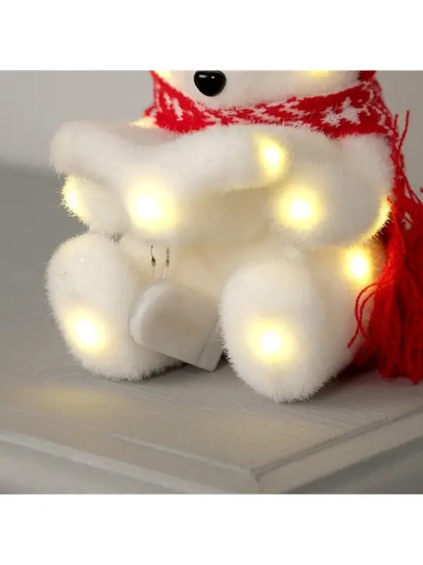 Светодиодная фигура &laquo;Медвежонок в шапке&raquo; 10&times;18&times;10 см, флок, от батареек CR2032&times;2, свечение тёплое белое