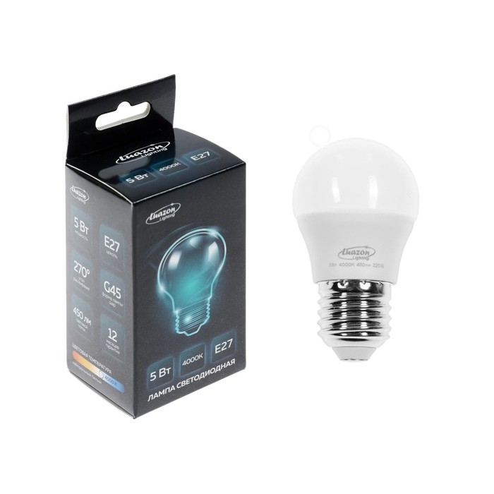 Лампа cветодиодная Luazon Lighting, G45, 5 Вт, E27, 450 Лм, 4000 К, дневной свет Лампа cветодиодная Luazon Lighting, G45, 5 Вт, E27, 450 Лм, 4000 К, дневной свет