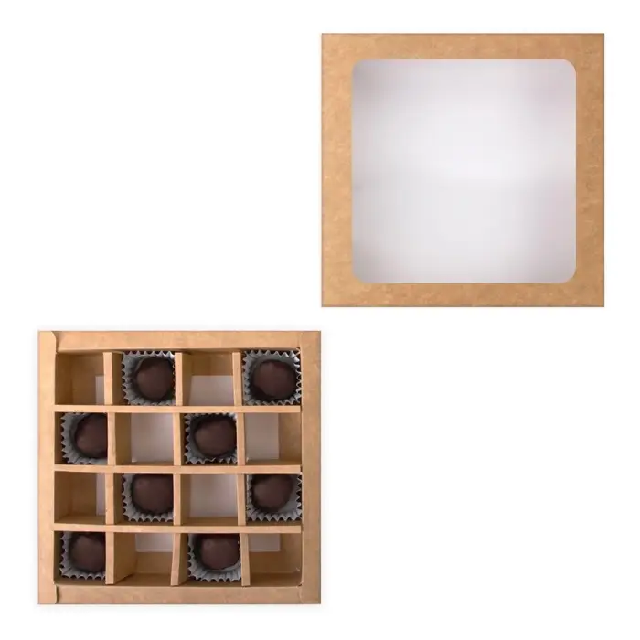 Коробка для 16 конфет, крафт 17.7&times;17.7&times;3.8 см