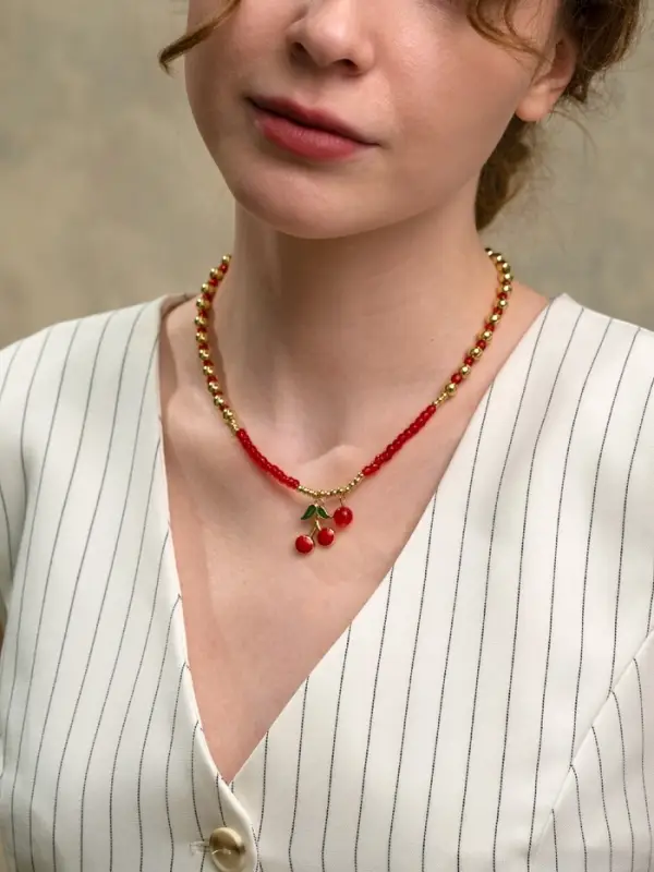 Колье из бисера &laquo;Вишня&raquo;, 40 см, красное в золоте