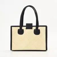 Сумка плетёная на застёжке из пандана, 30&times;10&times;35 см, бежево-чёрная