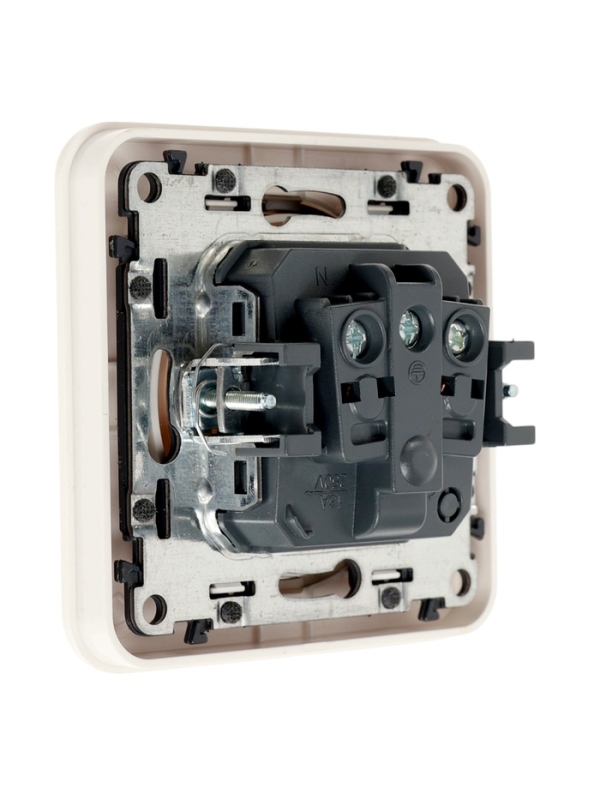 Розетка одноместная, серия "Circular", 16 А, скрытая, с з/к, белая, серебристая рамка