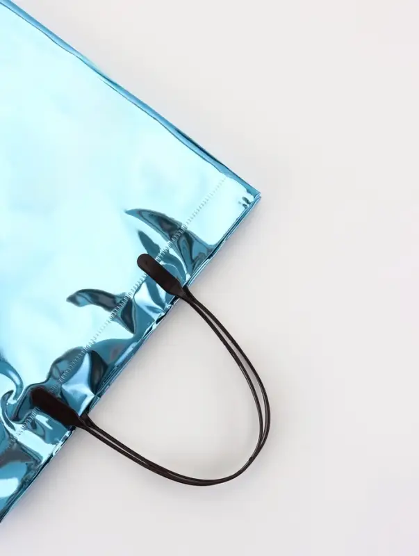 Пакет подарочный ПВХ, голография, голубой, пластиковая ручка, 26&times;22.5&times;10 см