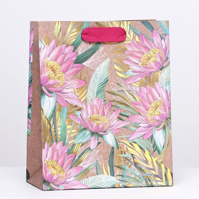 Пакет крафт Пакет крафт "Хризантемы" 18 х 22,3 х 10 см