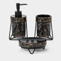 Аксессуары для ванной SAVANNA &laquo;Геометрика&raquo;, 3 предмета, мыльница, дозатор для мыла 290 мл, стакан, чёрные