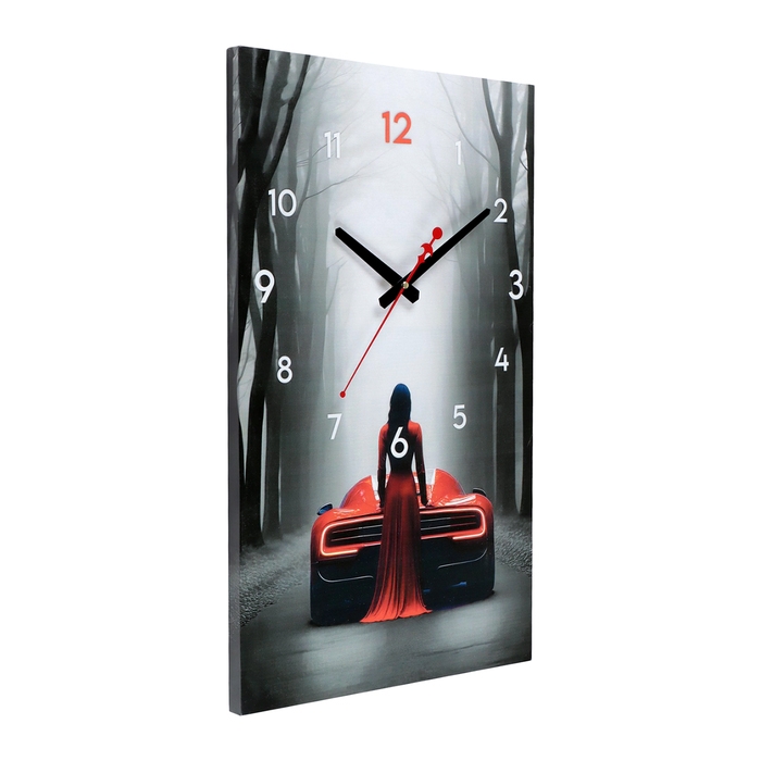 Часы-картина настенные интерьерные "Девушка в красном", бесшумные, 35 х 60 см
