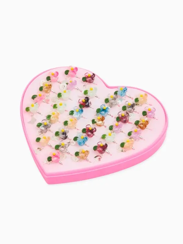 Кольцо &laquo;Выбражулька&raquo; цветок с подвеской, МИКС, безразмерное (фас. 36 шт.)