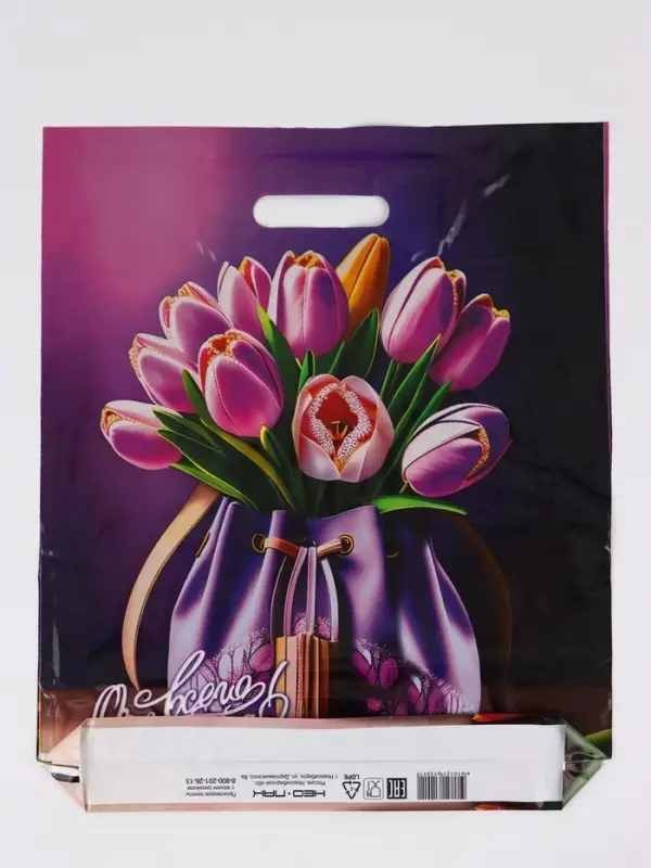 Пакет Пакет "Сумочка, полиэтиленовый с вырубной ручкой 38х45 см, 60 мкм