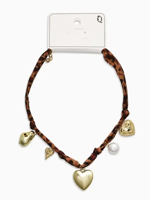 Колье "Новый стиль" микс подвесок, светло-коричневый леопард, в золоте 40+удл