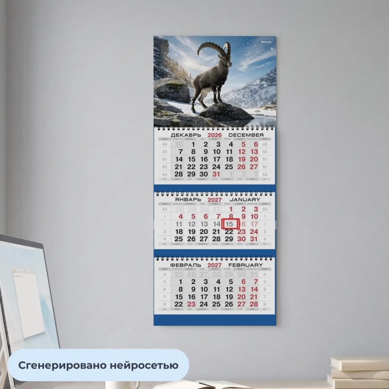 Календарь настенный 3-х блочный 2027 Attache Символ года Коза 295х710мм
