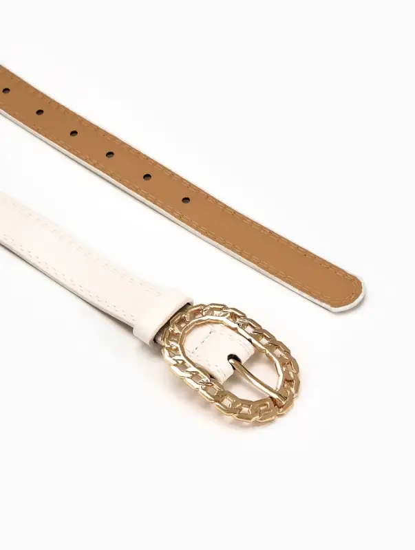 Ремень жен 04-01-01-01, Июнь2503, 2,5*0,3*110 см, без винта, пряж золото, 1 прокол, белый