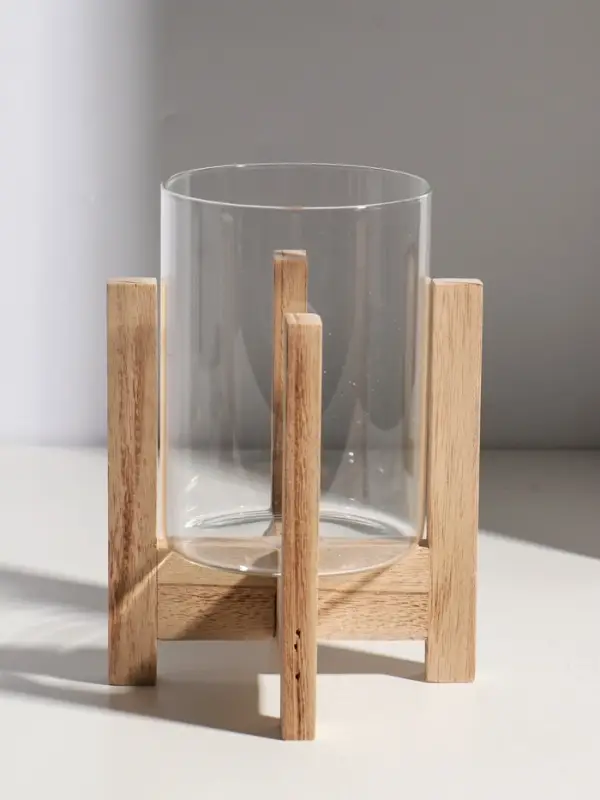 Подсвечник стекло, дерево "Рустик" d=9 см 16х16х21 см