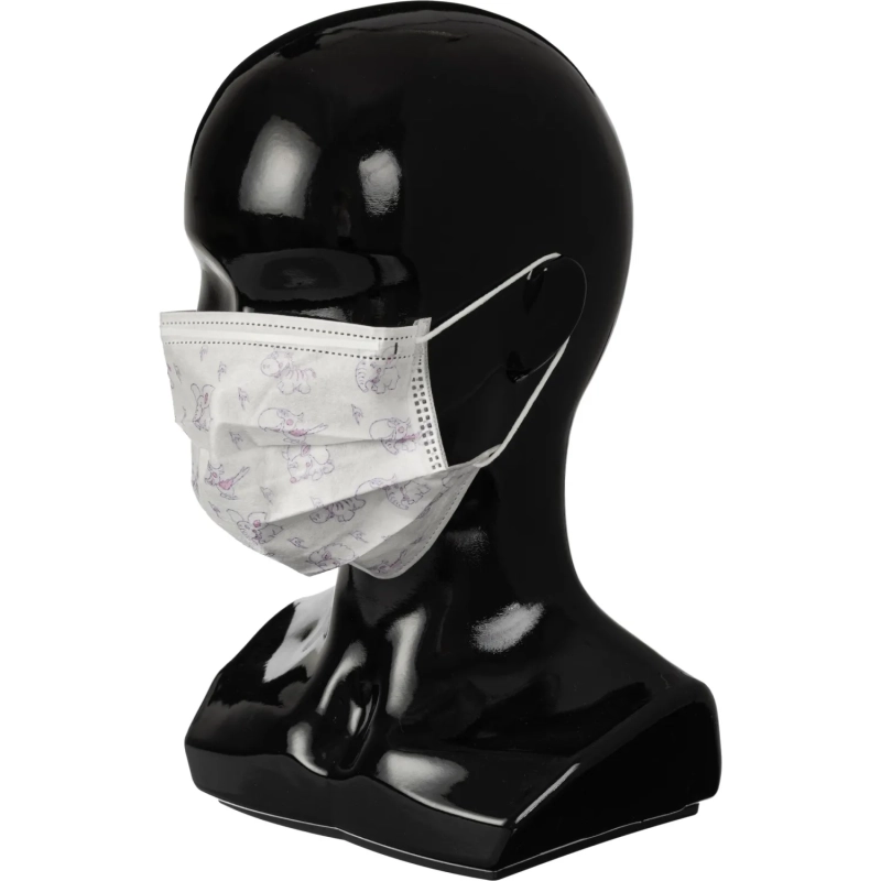 Маска медицинская 3-х сл., резинка,с рисунком 100шт/уп  Гекса