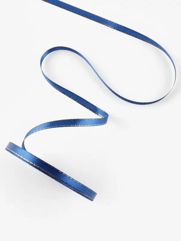 Лента атласная, с золотым люрексом, 6 мм, 23±1 м, синяя №038 Лента атласная, с золотым люрексом, 6 мм, 23±1 м, синяя №038