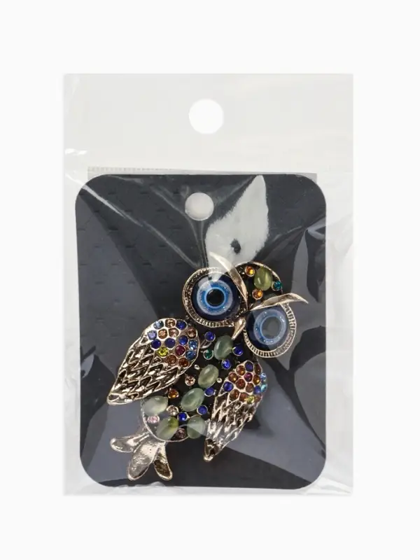 Брошь &laquo;Сова&raquo;, разноцветная в чернёном золоте