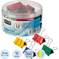Зажимы для бумаг Attache Selection, 51мм, 12 шт, цветные, пласт.уп