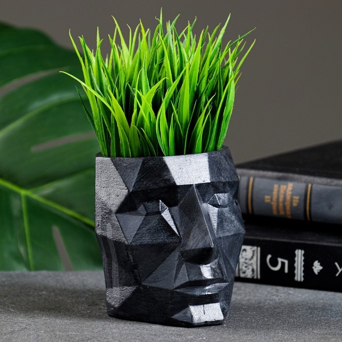 Кашпо - органайзер  Кашпо - органайзер "Геометрическая голова" черное, 7,5х8,5х7см