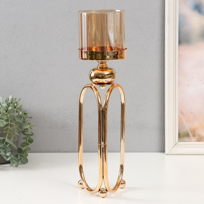 Подсвечник металл Подсвечник металл "Тициния" золото d=4,5см 11х11х40 см