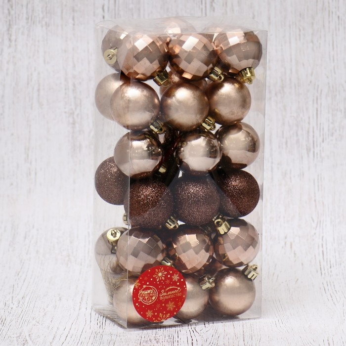 Ёлочные игрушки, шары новогодние , пластик, набор d-4 см, 36 шт Ёлочные игрушки, шары новогодние , пластик, набор d-4 см, 36 шт "Диско ассорти" коричневый