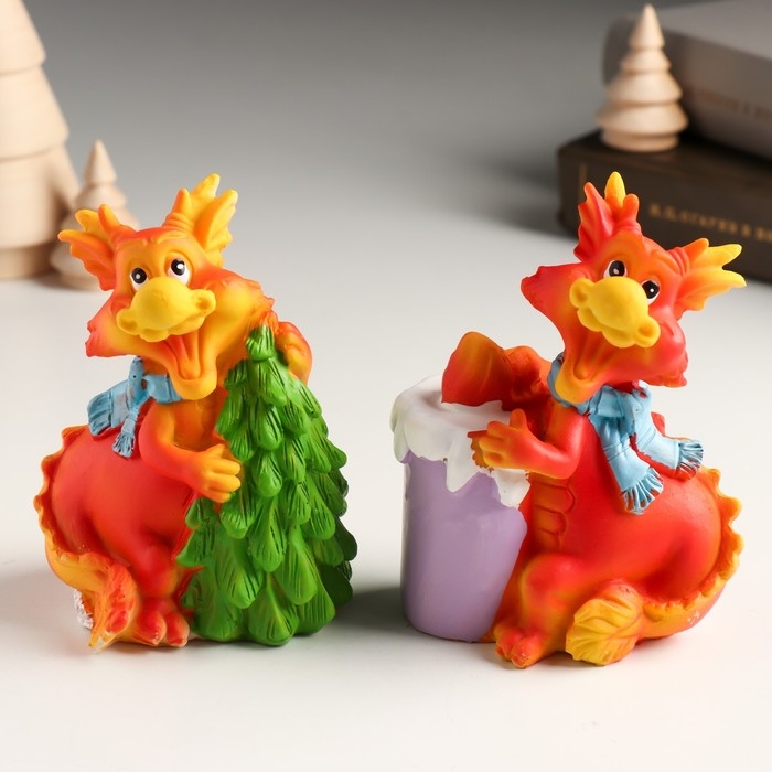 Копилка полистоун Копилка полистоун "Рыжий дракон в шарфике с ёлочкой/мороженым" МИКС 7,5х6х10 см