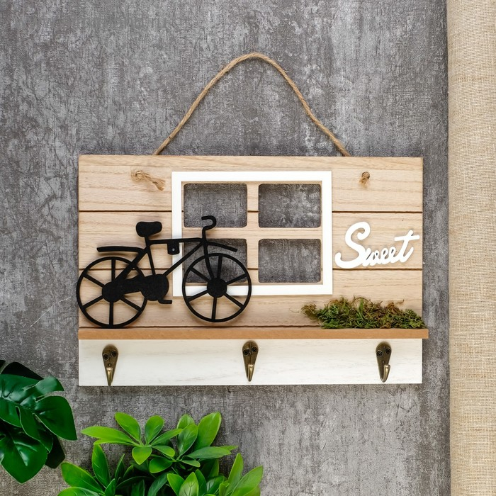 Крючки декоративные дерево Крючки декоративные дерево "Велосипед на лужайке у дома" 20х2,5х30 см